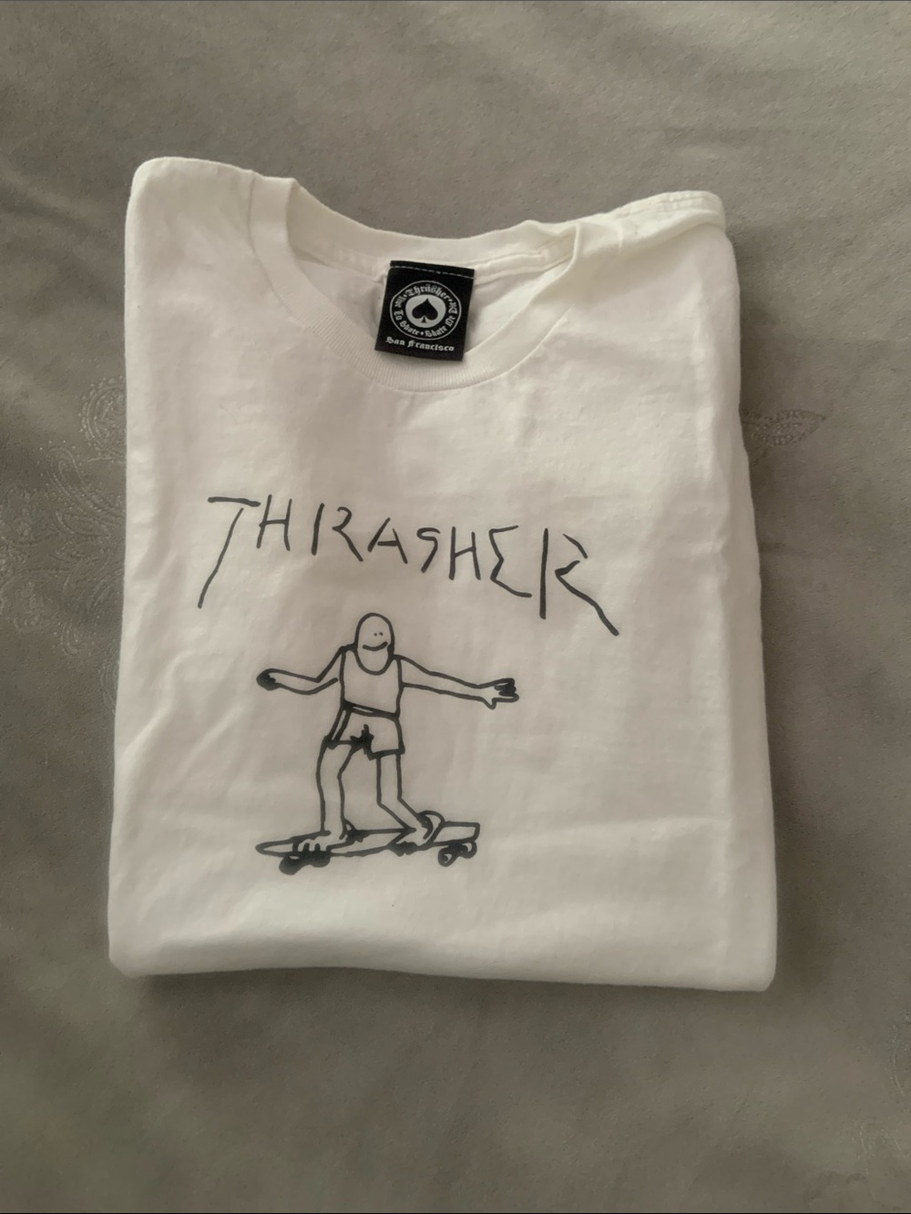 Thrasher White Short-Sleeve Tee with Black Skate Graphic